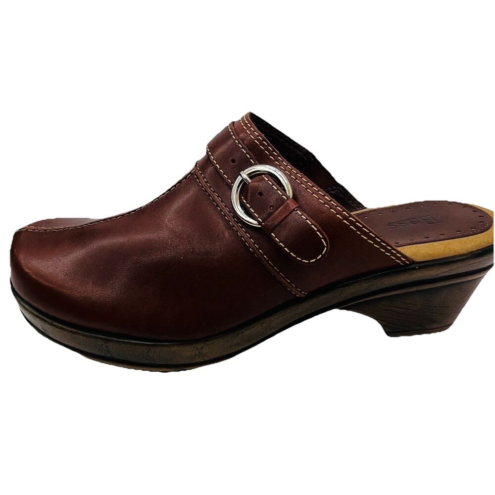 Vintage Bass Leona Women’s Brown Leather Clog Mule Slip On Size 9